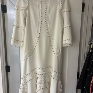 Elegant White Crochet Trim Dress